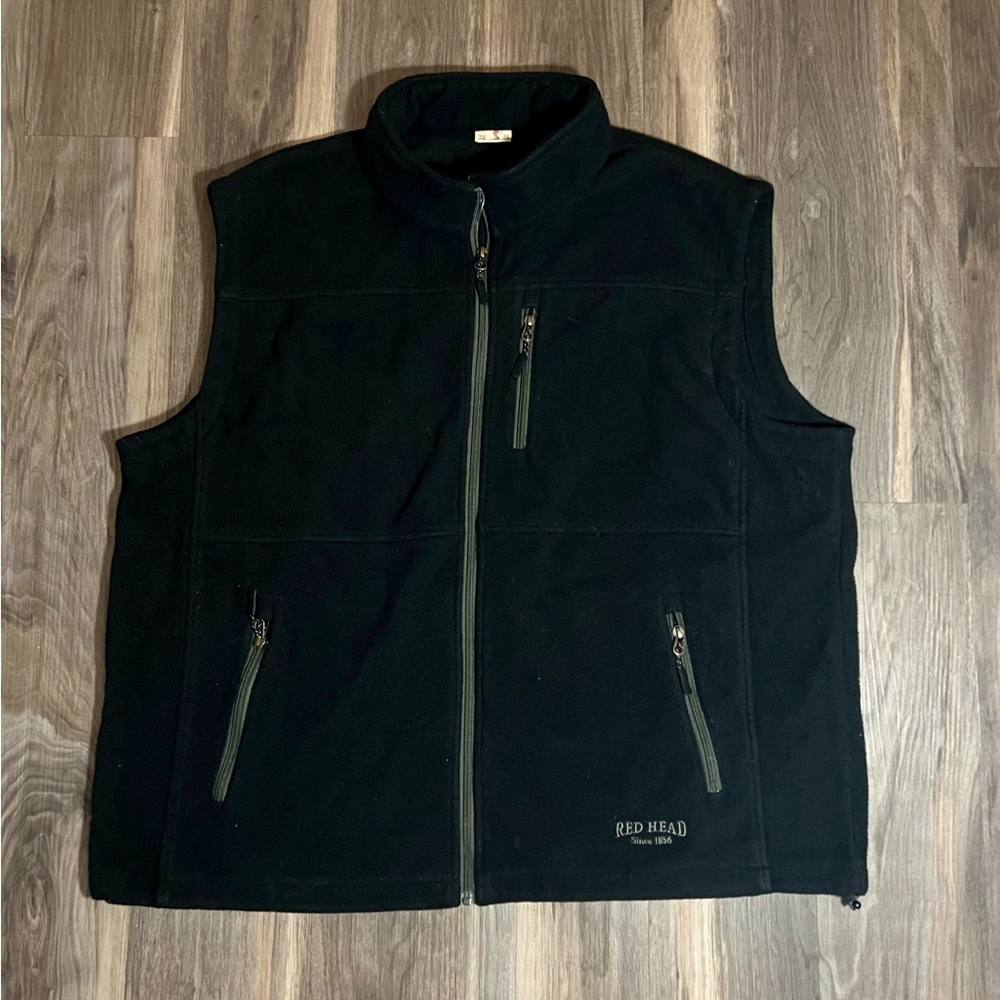 Red Head Fleece Vest Mens Size XXL Black Gray Full Zip Utility Multi-Pocket